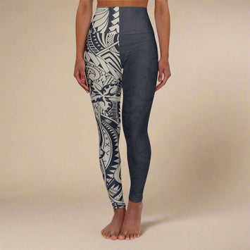 Blue Bloom high-waisted yoga leggings by Miami Sublimation, featuring a vibrant floral pattern, shown in size XS.