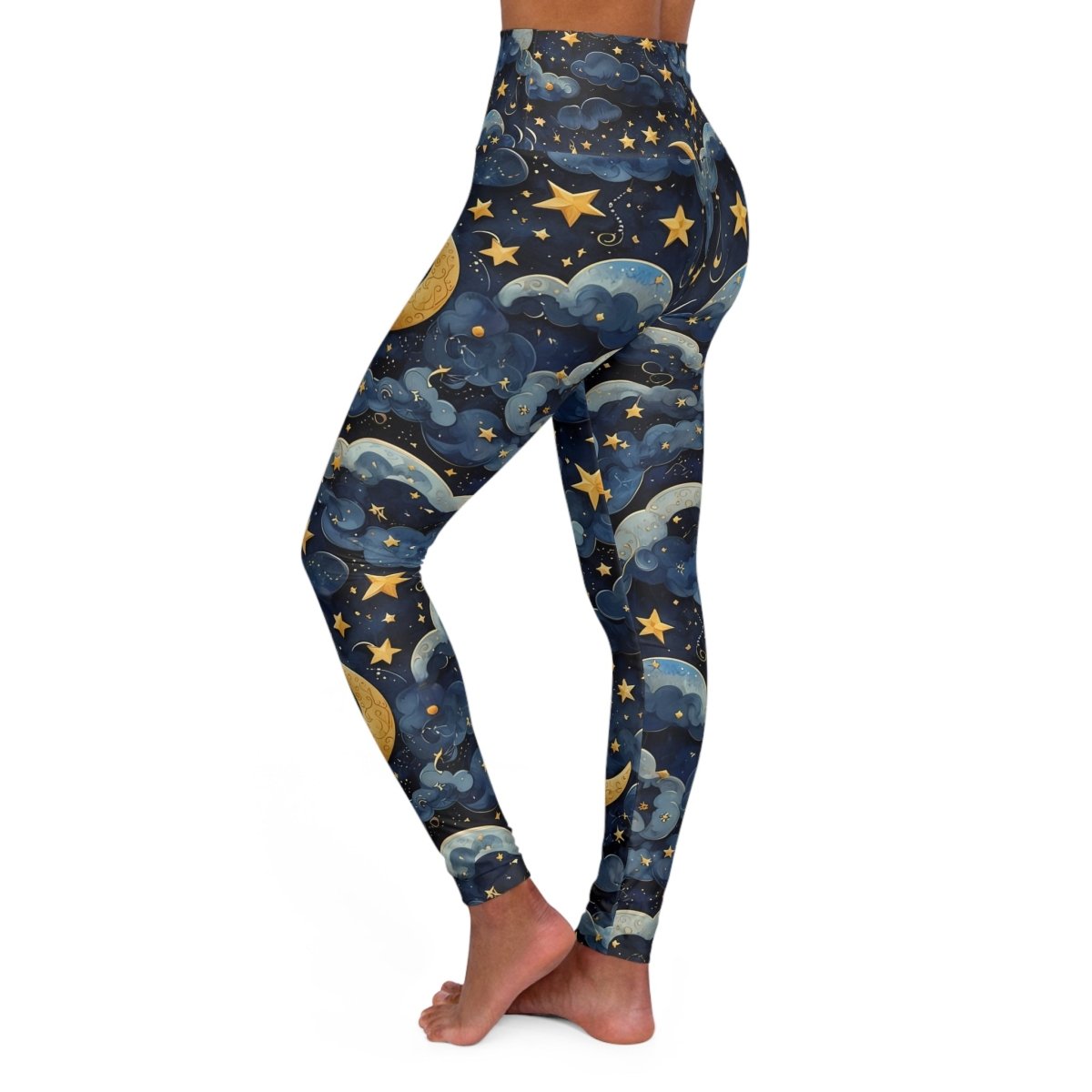 Miami Sublimation IslandRise high-waisted leggings with celestial print in blue and purple tones, designed for a comfortable fit.