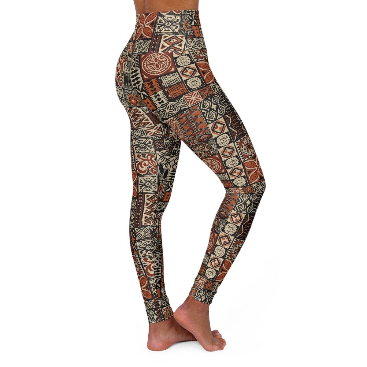 High-waisted leggings by Miami Sublimation featuring IslandRise Elei design in vibrant colors, displayed on a mannequin.
