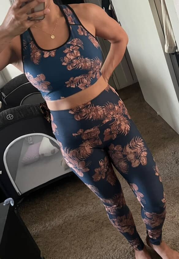 Miami Sublimation IslandRise high-waisted leggings in Fagaloa Twilight with vibrant sunset-inspired design, close-up view.