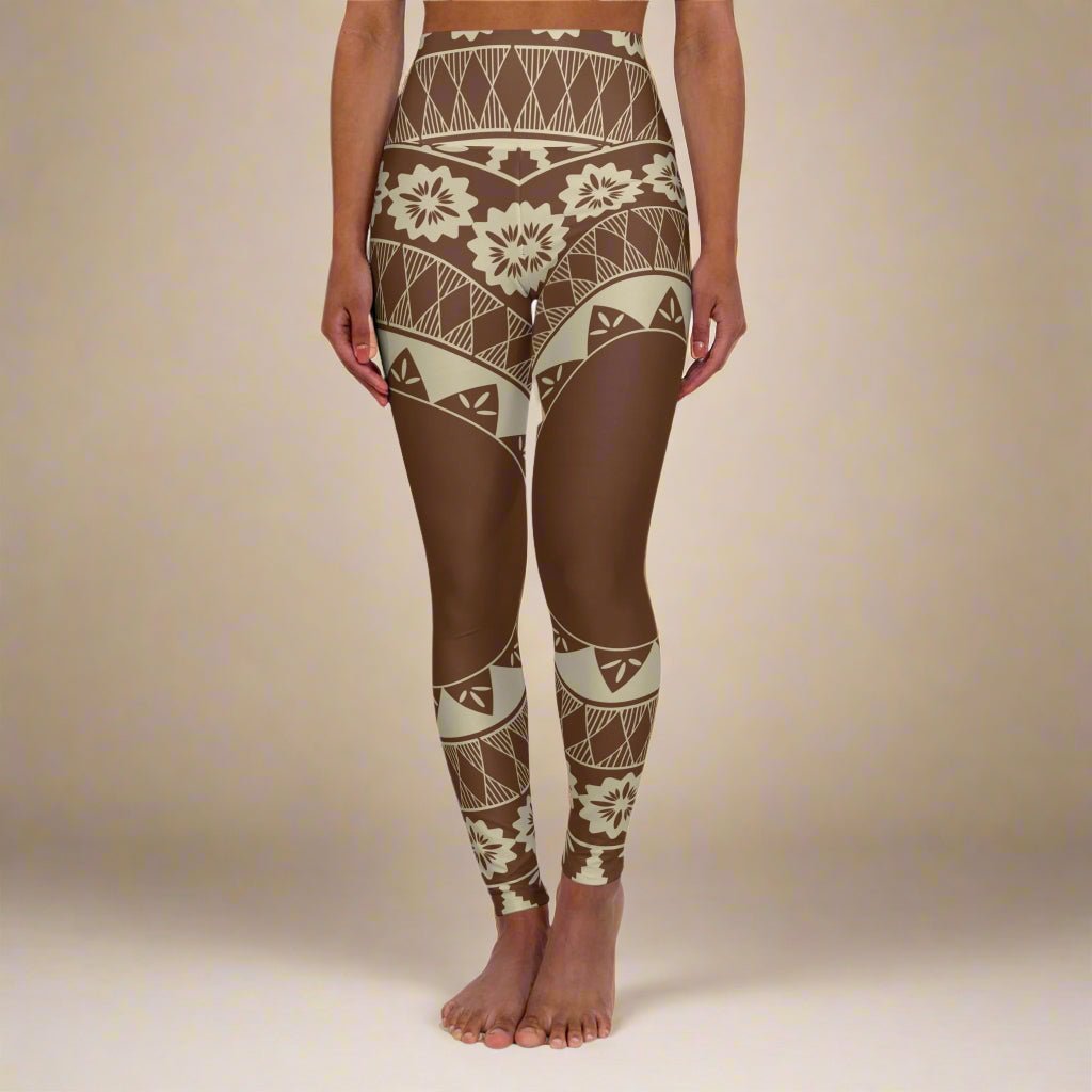 Miami Sublimation IslandRise high-waisted leggings in Fiji brown, shown on size XS, with a snug fit and comfortable stretch.