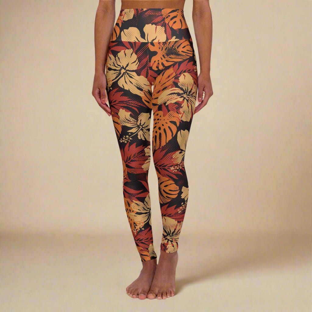 Miami Sublimation IslandRise high-waisted leggings in Lalomanu Ember color, showcasing the fitted style and vibrant fabric details.