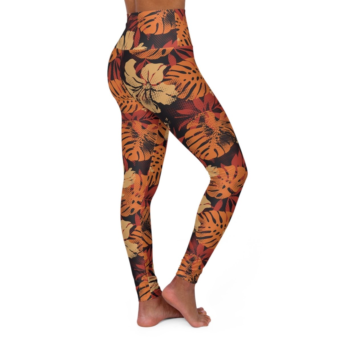 Miami Sublimation IslandRise high-waisted leggings in Lalomanu Ember with a vibrant, tropical-inspired design.