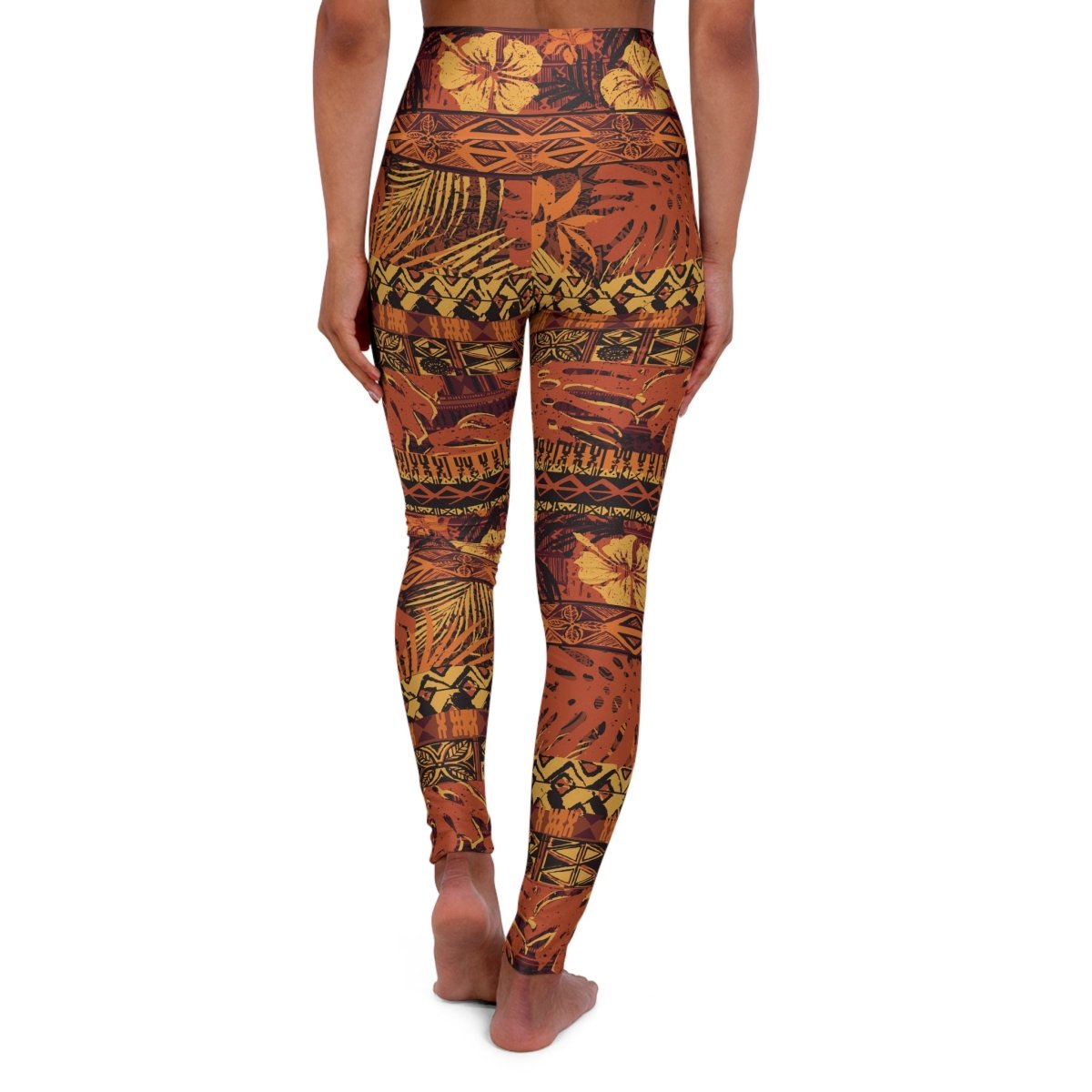 Miami Sublimation IslandRise high-waisted leggings in Poutasi Promise design, featuring vibrant tropical print on soft fabric.