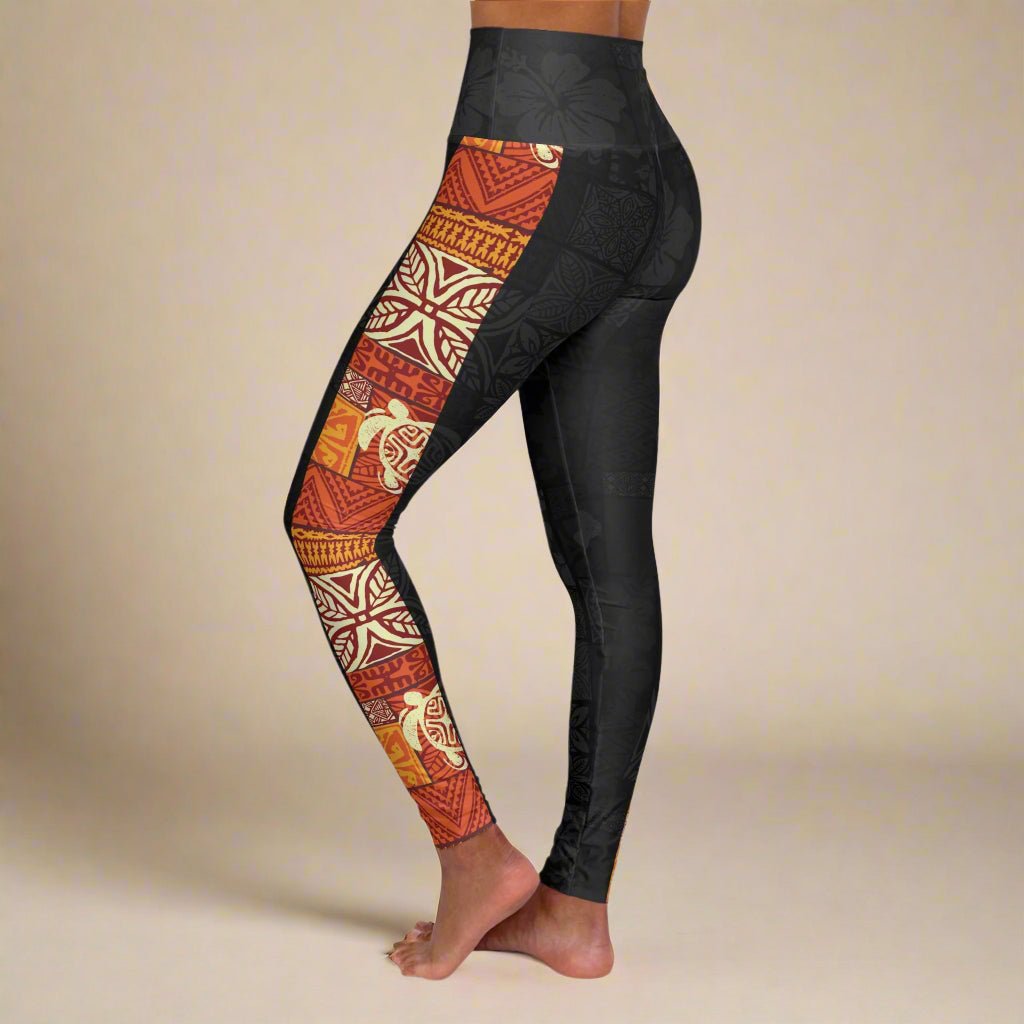Miami Sublimation IslandRise high-waisted leggings with Sataoa Sunrise design, showcasing vibrant colors and comfortable fit.
