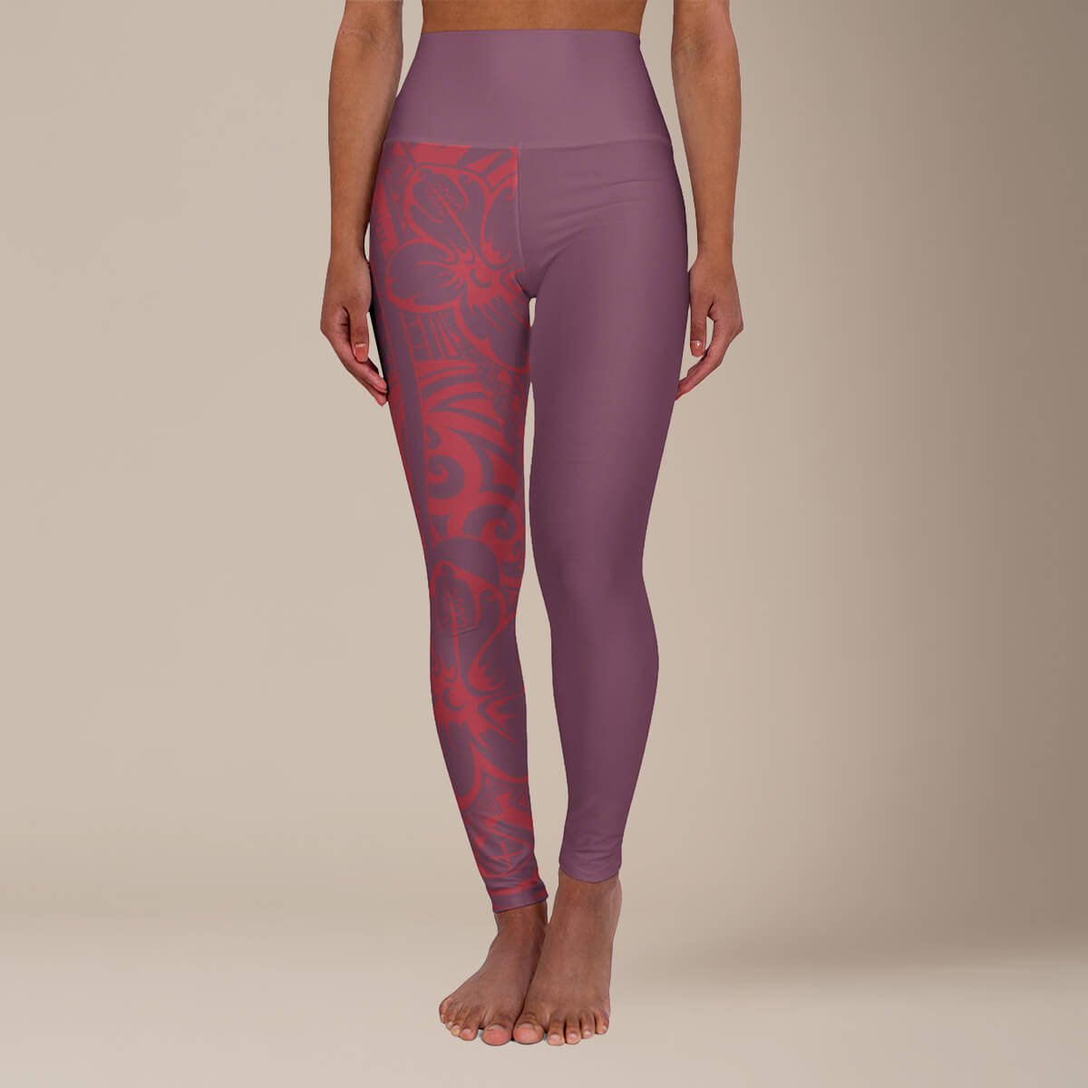 Miami Sublimation IslandRise high-waisted leggings in Winterberry Red, showing a snug fit and vibrant color.