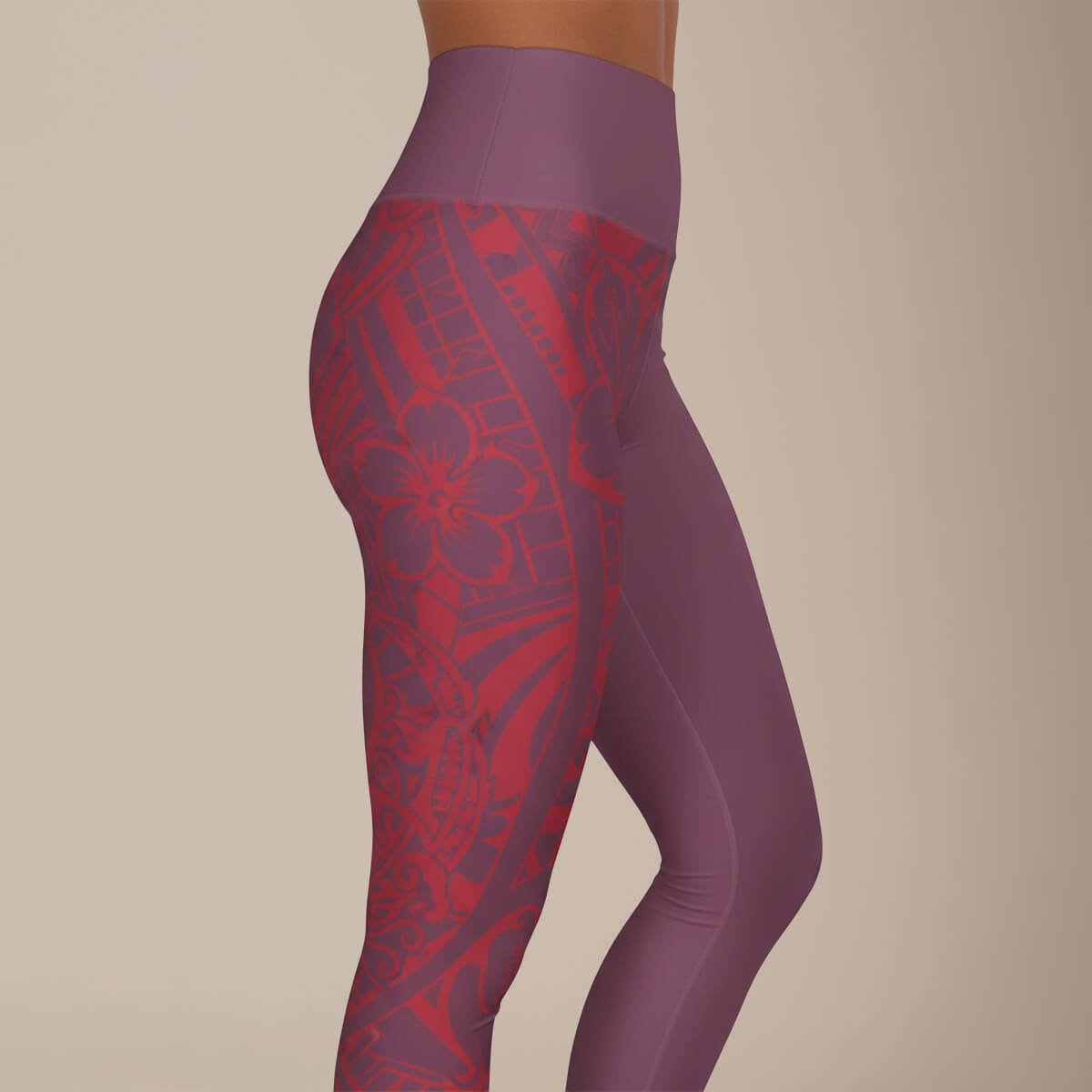 Miami Sublimation IslandRise high-waisted leggings in Winterberry Red, shown in XS size with a comfortable fit and vibrant color.