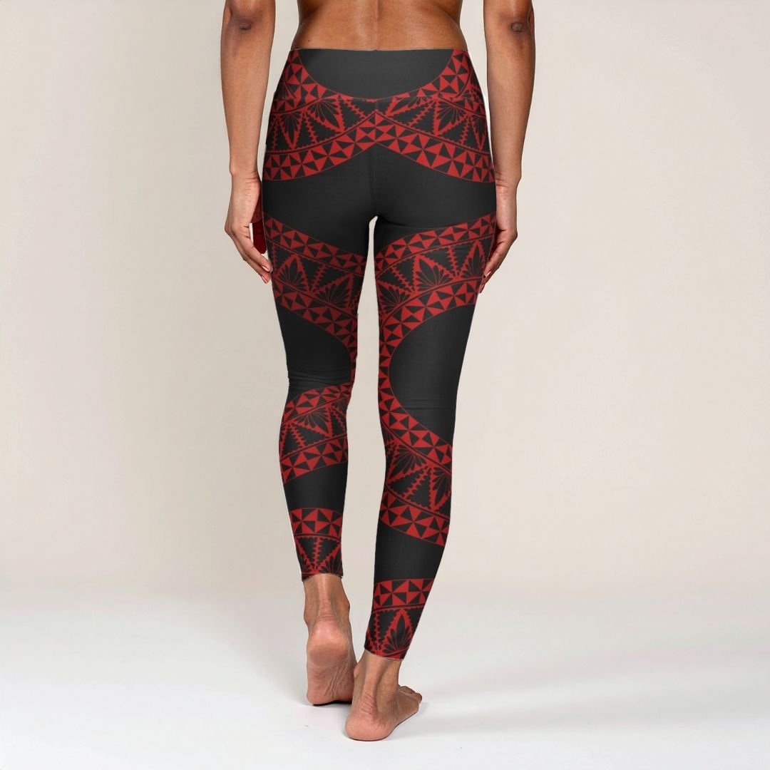 Miami Sublimation IslandRise high-waisted yoga leggings in Tonga Black and Red, featuring a comfortable fit and stylish design.