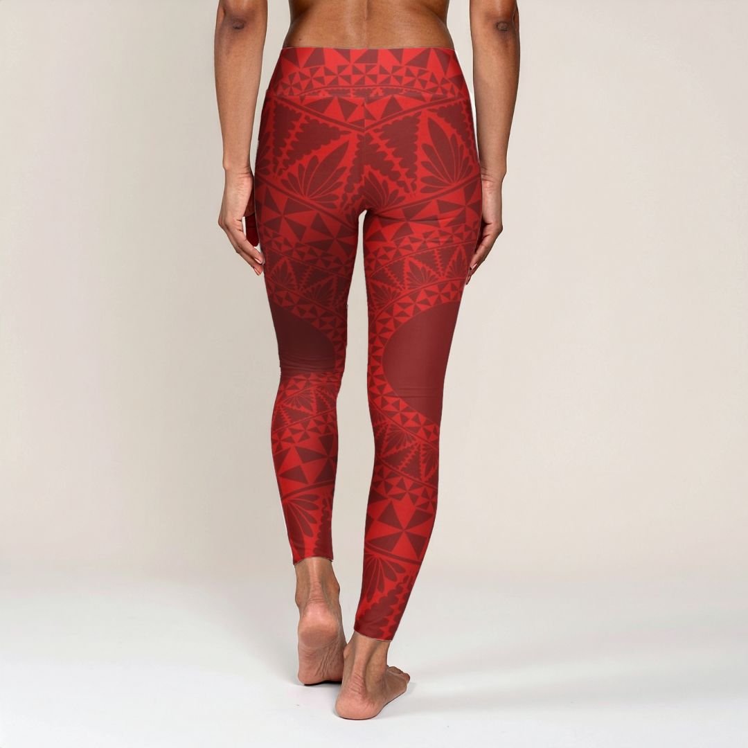 Miami Sublimation IslandRise high-waisted yoga leggings in Tonga Red, with a snug fit and vibrant color for activewear comfort.