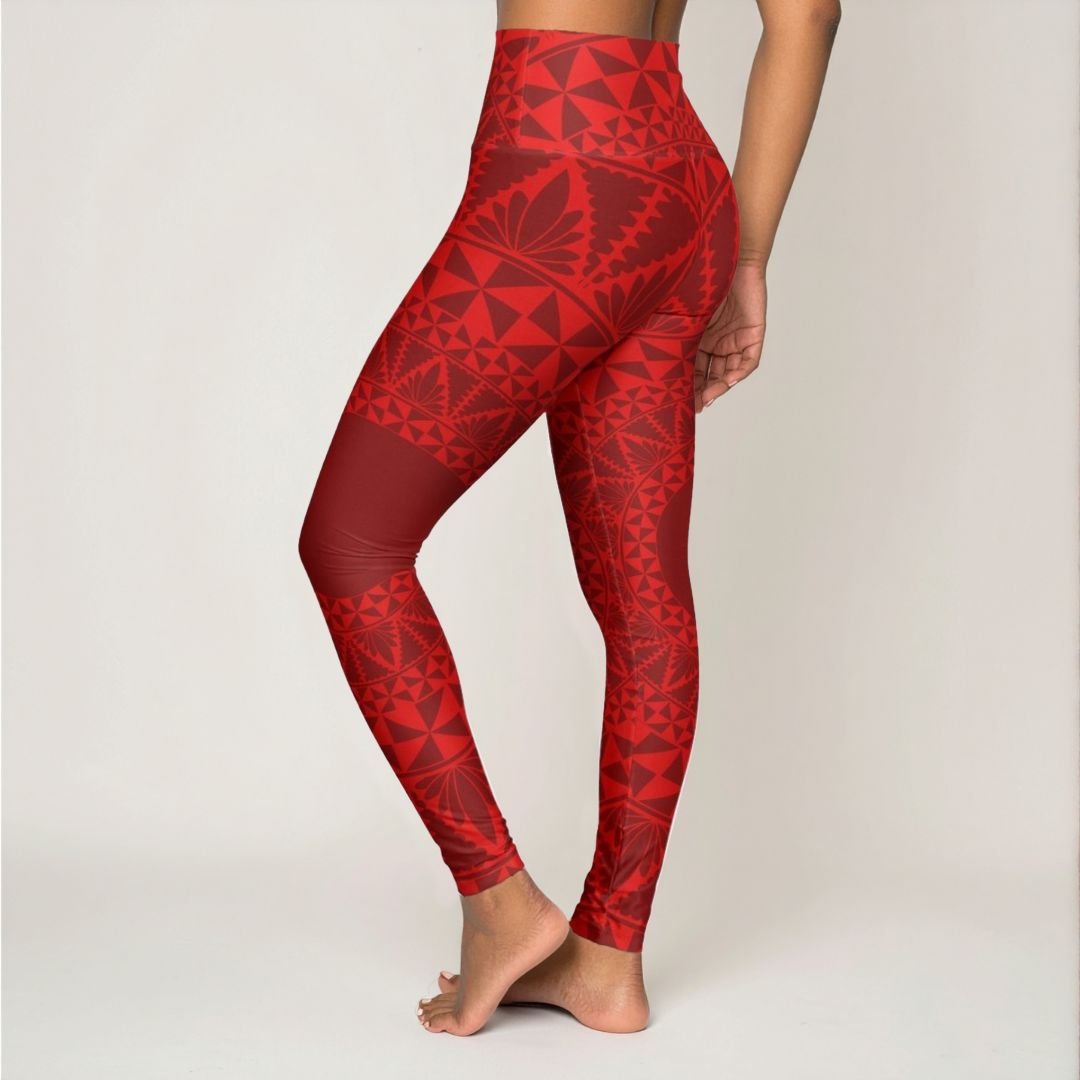 Miami Sublimation IslandRise high-waisted yoga leggings in Tonga Red, featuring a snug fit and vibrant color for active wear.