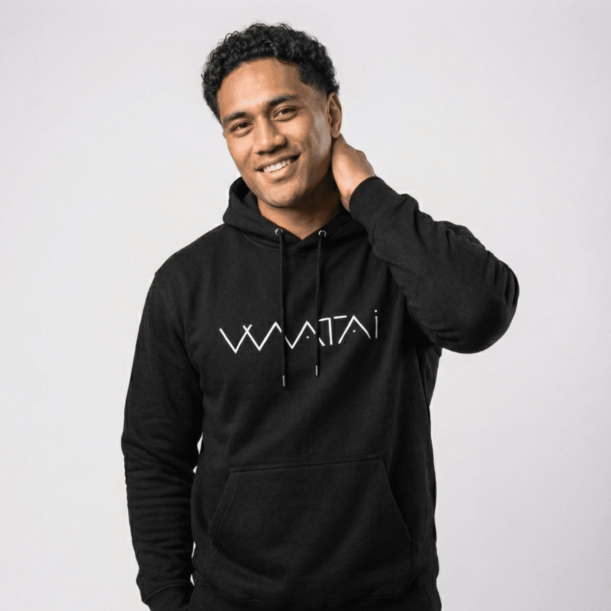 Black IslandHeavy™ Hoodie by Monster Digital featuring Matai design, casual fit, and soft fabric displayed on a model.