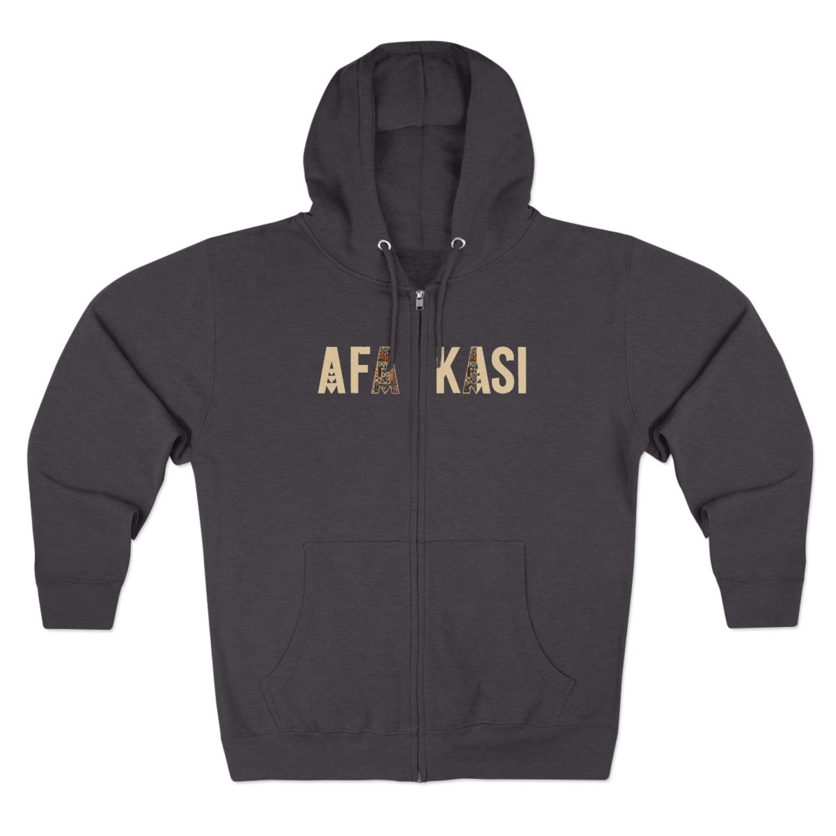 Black unisex zip hoodie by Monster Digital, AFAKASI brand, featuring a comfortable fit and stylish design.