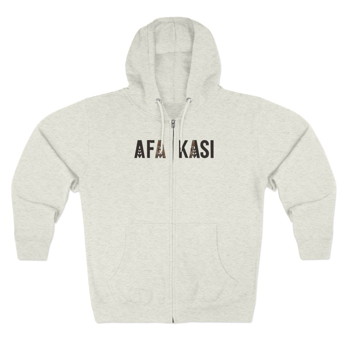 Black unisex zip hoodie by Monster Digital featuring the AFAKASI design, casual streetwear style.