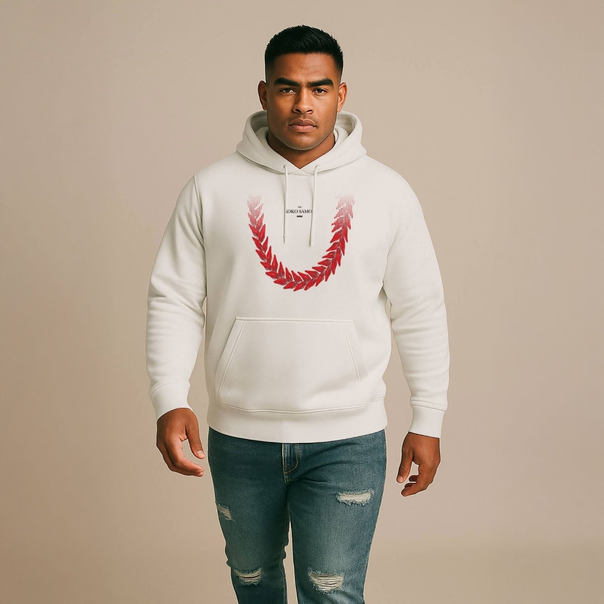 White IslandHeavy™ hoodie by The Print Bar in 2XL-5XL, featuring a monster digital design, worn by a person.