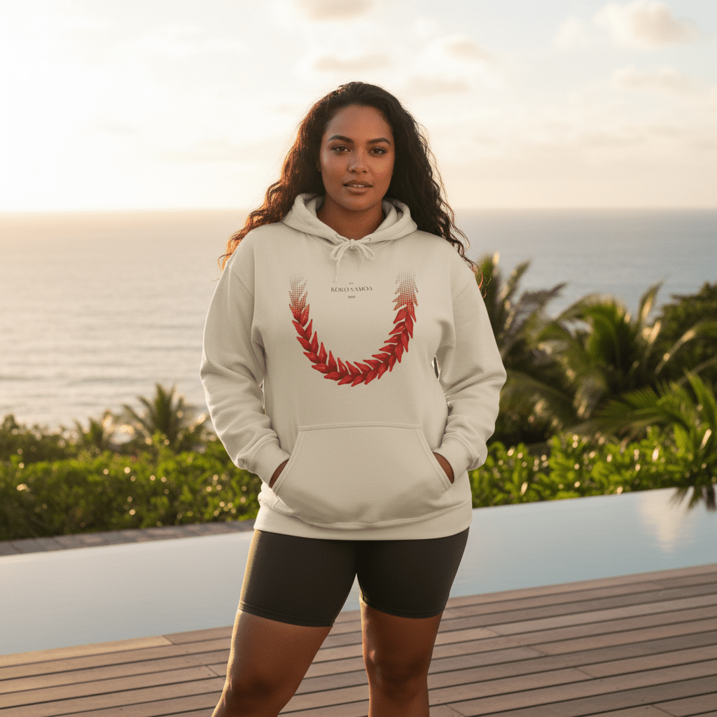 White IslandHeavy™ hoodie by Monster Digital in plus sizes 2XL to 5XL, featuring bold Ula Fala USA branding and comfortable fit.