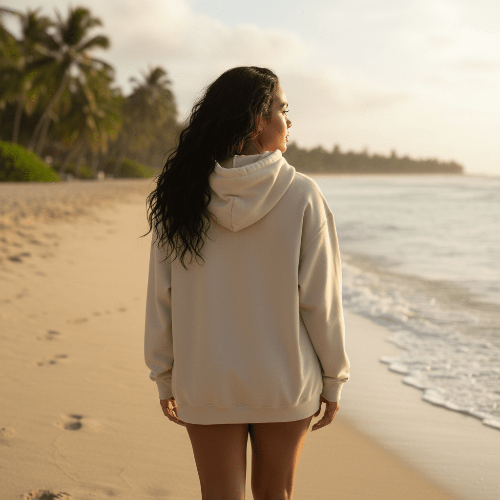 White IslandHeavy™ hoodie by Monster Digital in plus 2XL to 5XL, featuring Ula Fala design, displayed in front view.