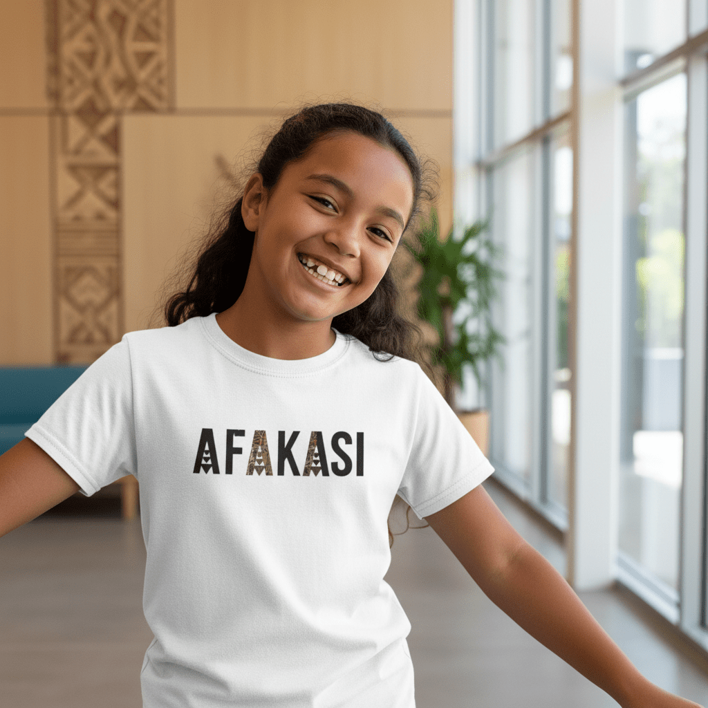 Kids unisex navy T-shirt by Monster Digital featuring Afakasi USA design, made for comfortable kids' casual wear.
