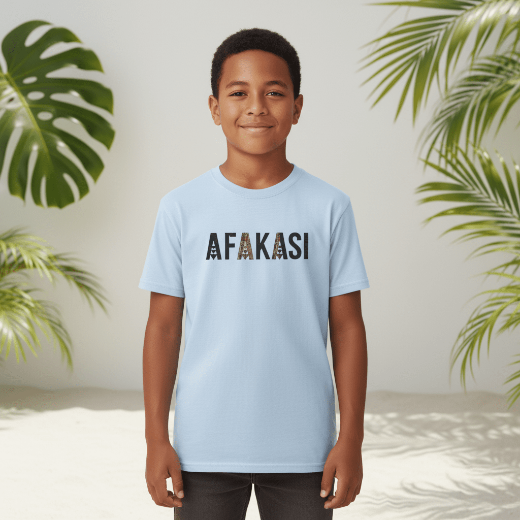 Kids unisex navy T-shirt by Monster Digital featuring Afakasi USA design, made for comfortable wear.