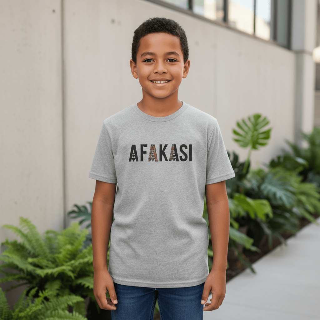 Kids unisex navy T-shirt from Monster Digital featuring Afakasi design, made for children, casual and comfortable fit.
