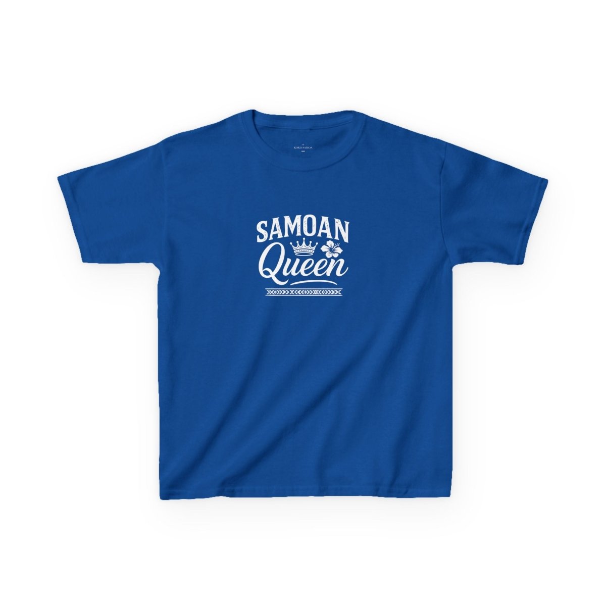 Kids unisex navy T-shirt with Samoan Queen graphic by Monster Digital, perfect for kids' casual wear.