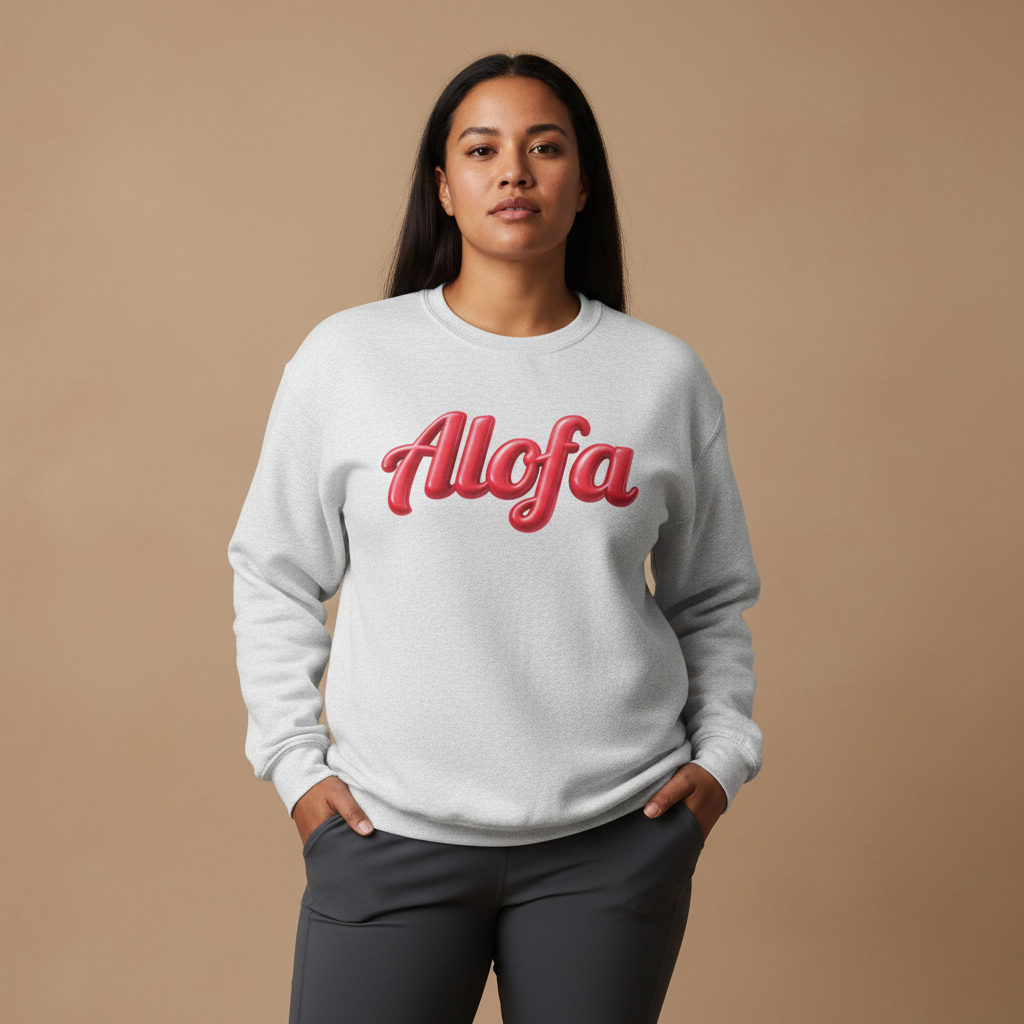 Unisex heavy sweatshirt by Monster Digital featuring ash color and the Alofa design, made in the USA.
