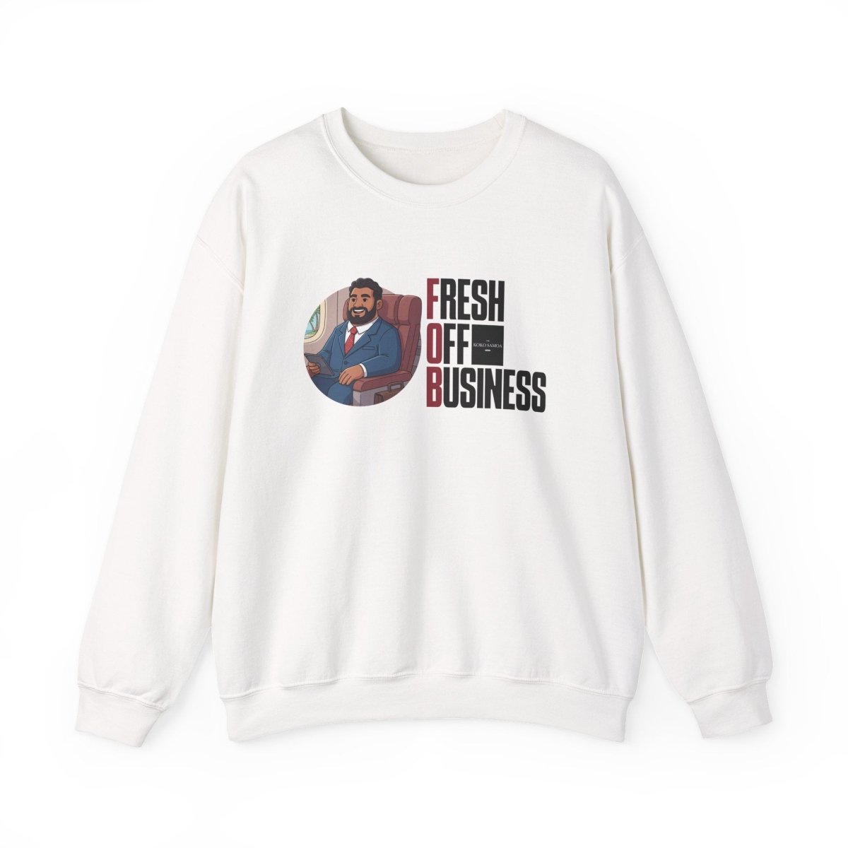 Unisex heavy sweatshirt by Monster Digital in ash color, personalized design inspired by Fresh Off Business, made in the USA.