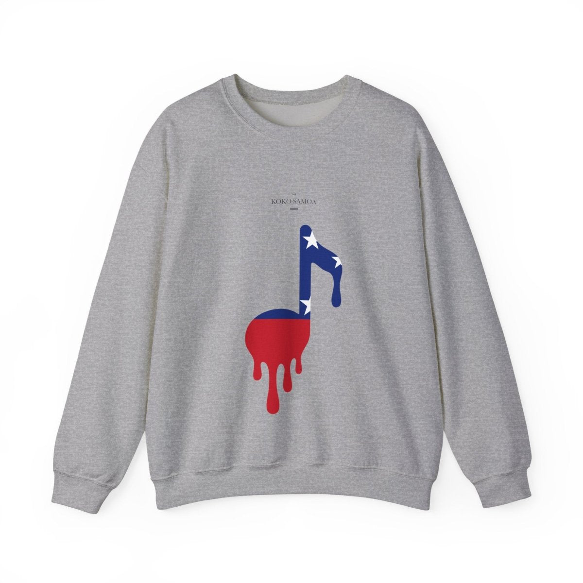 Unisex heavy sweatshirt by Monster Digital featuring personalized Samoan note design in ash color.