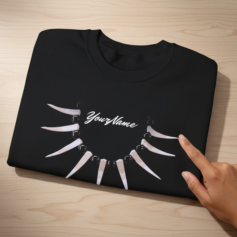 Black unisex heavy sweatshirt by Monster Digital featuring personalized Ula Nifo design, perfect for casual wear.