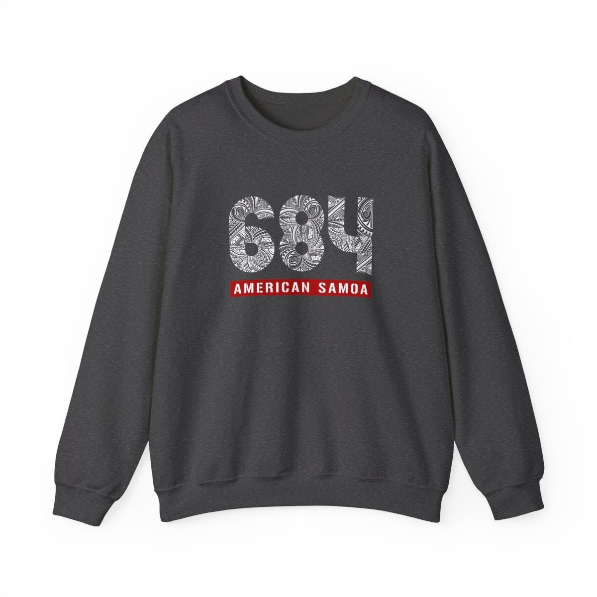 Unisex heavy sweatshirt by Monster Digital in dark heather with American Samoa 684 personalized design, casual and comfortable fit.