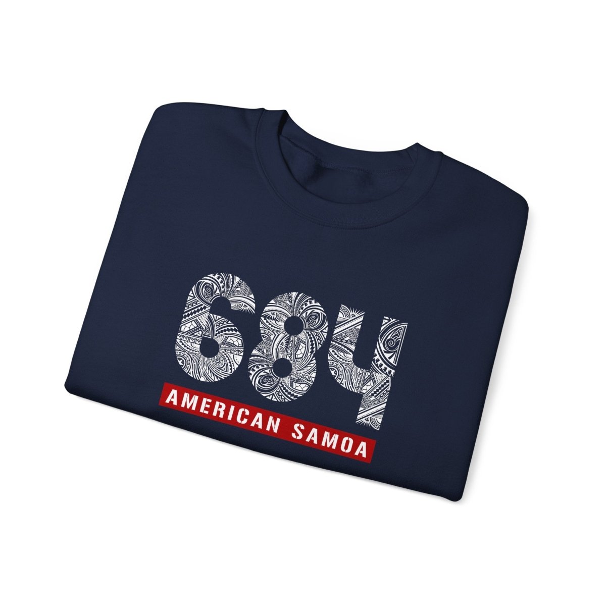 Unisex heavy sweatshirt in dark heather with American Samoa 684 personalized design by Monster Digital.