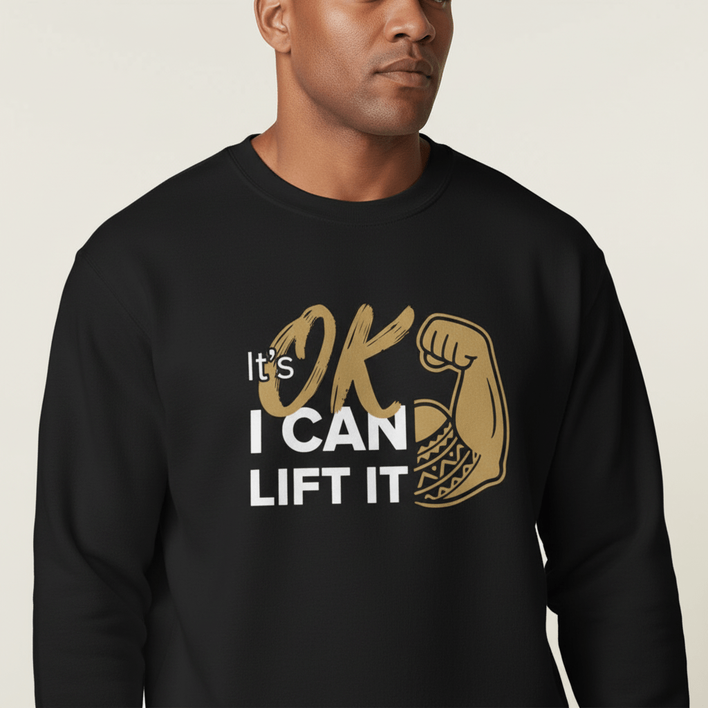Unisex heavy sweatshirt from Monster Digital with "I Can Lift It" personalization on dark heather fabric.