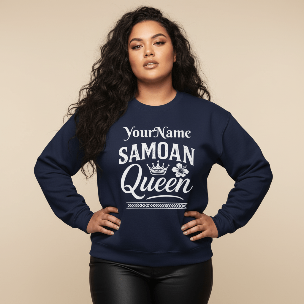 Unisex heavy sweatshirt by Monster Digital featuring a personalized Samoan Queen design in dark heather color.