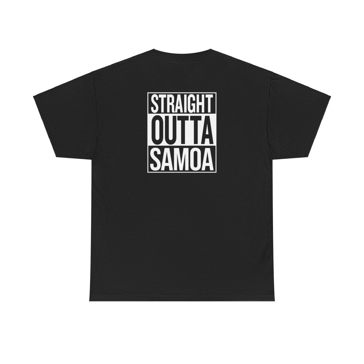 Black unisex heavy tee by Monster Digital featuring "Straight Outta Samoa" graphic, perfect for casual wear.