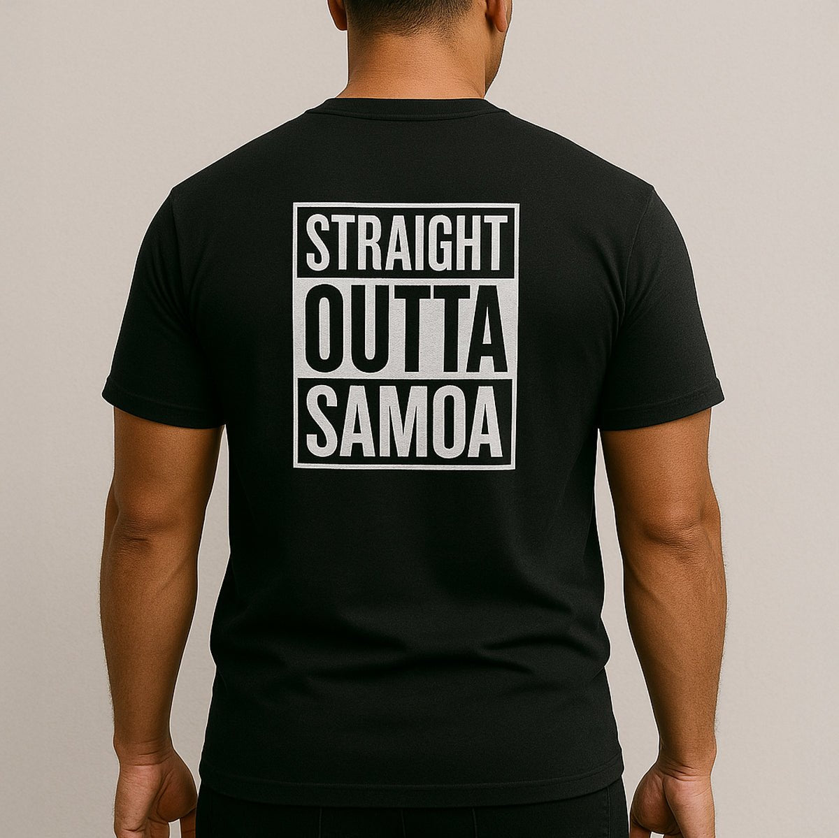 Black heavy unisex tee with the Straight Outta Samoa print, The Koko Samoa