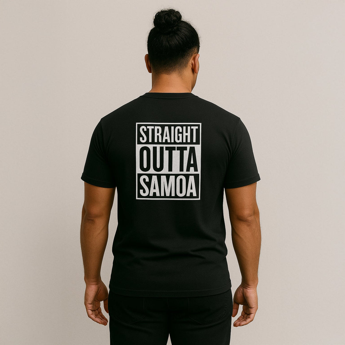 Black heavy unisex tee with the Straight Outta Samoa print, The Koko Samoa