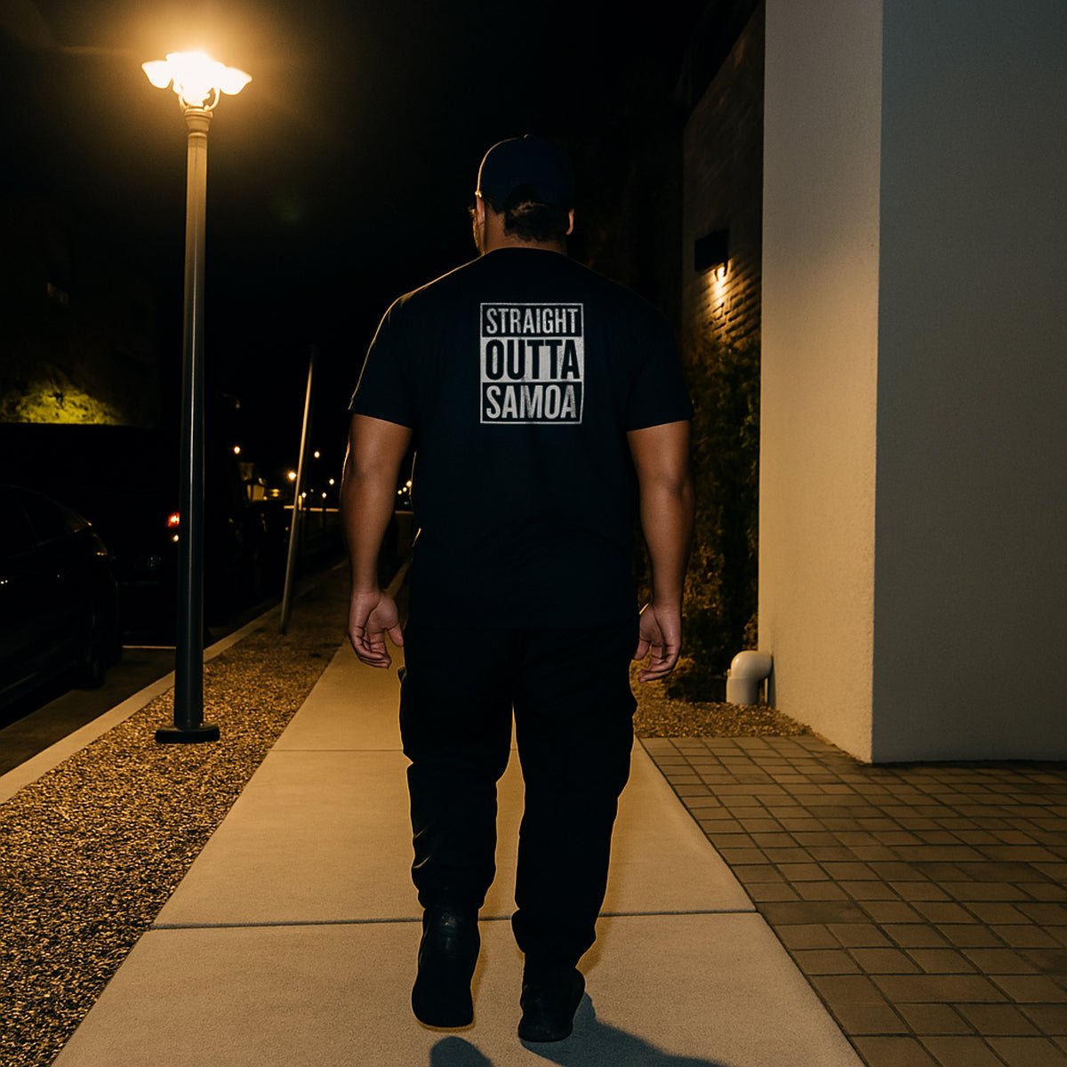 Black heavy unisex tee with the Straight Outta Samoa print, The Koko Samoa
