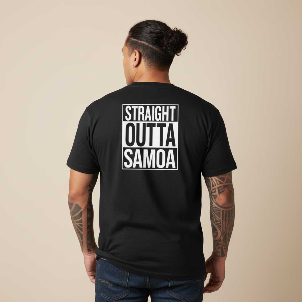 Black heavy unisex tee with the Straight Outta Samoa print, The Koko Samoa