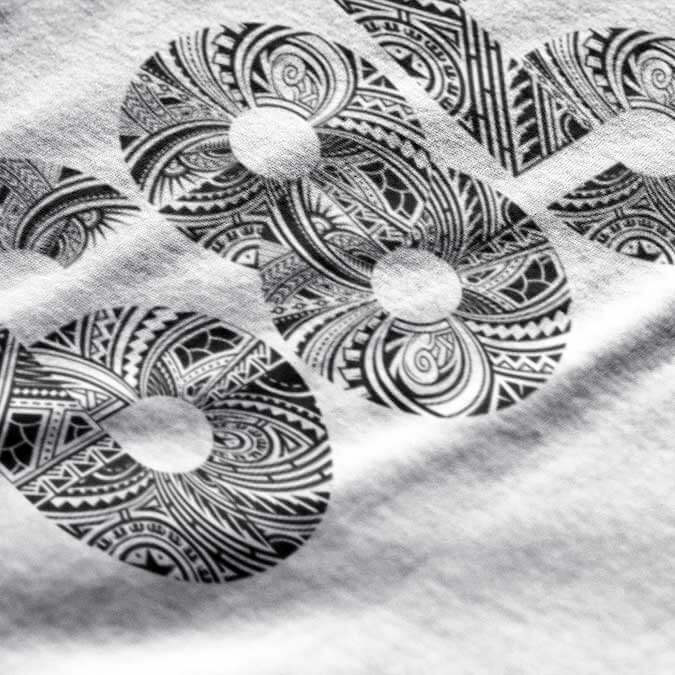 White heavy unisex tee with the 685 print, The Koko Samoa