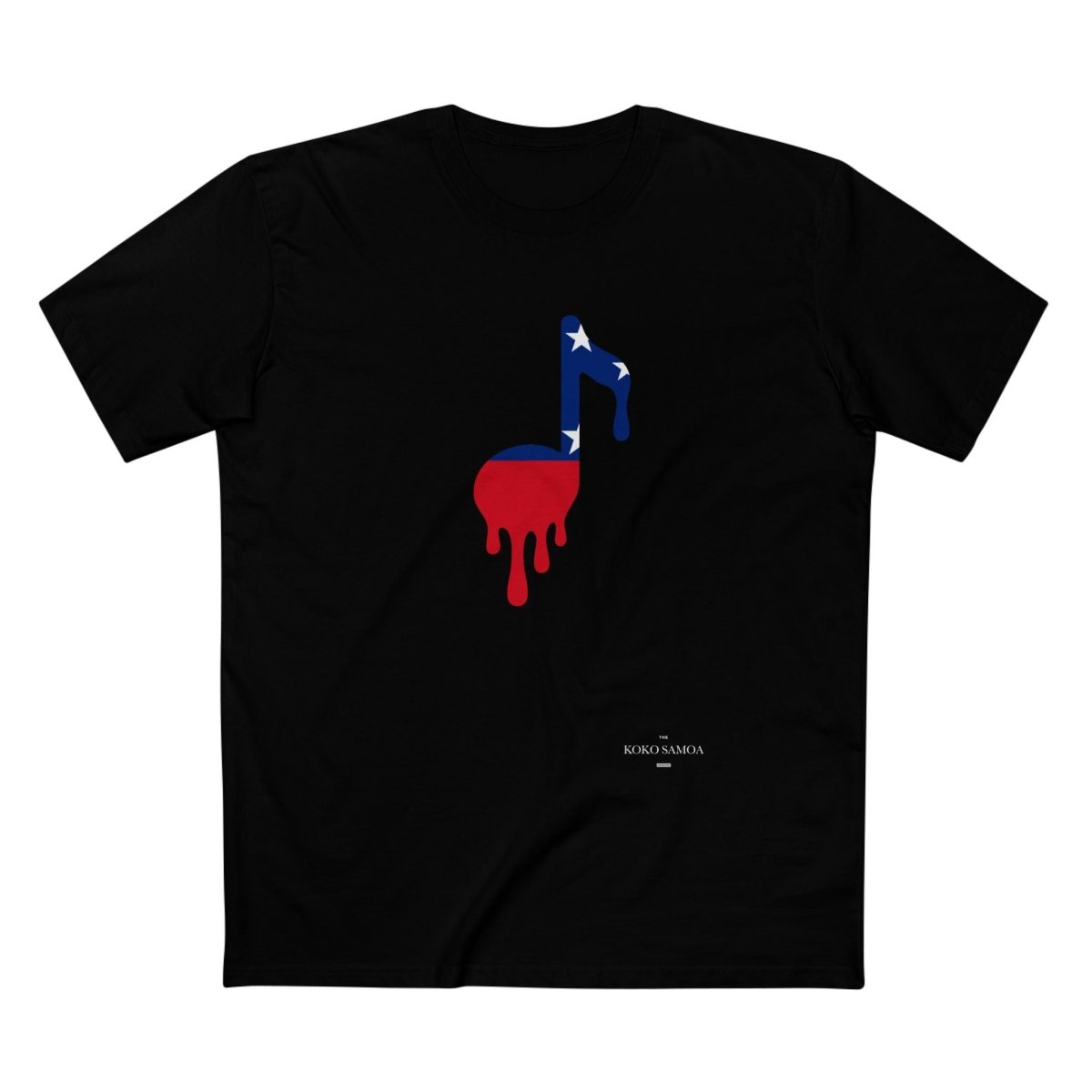 Black unisex soft tee by Monster Digital featuring a Samoan note design on the front. Comfortable and casual men's and women's T-shirt.