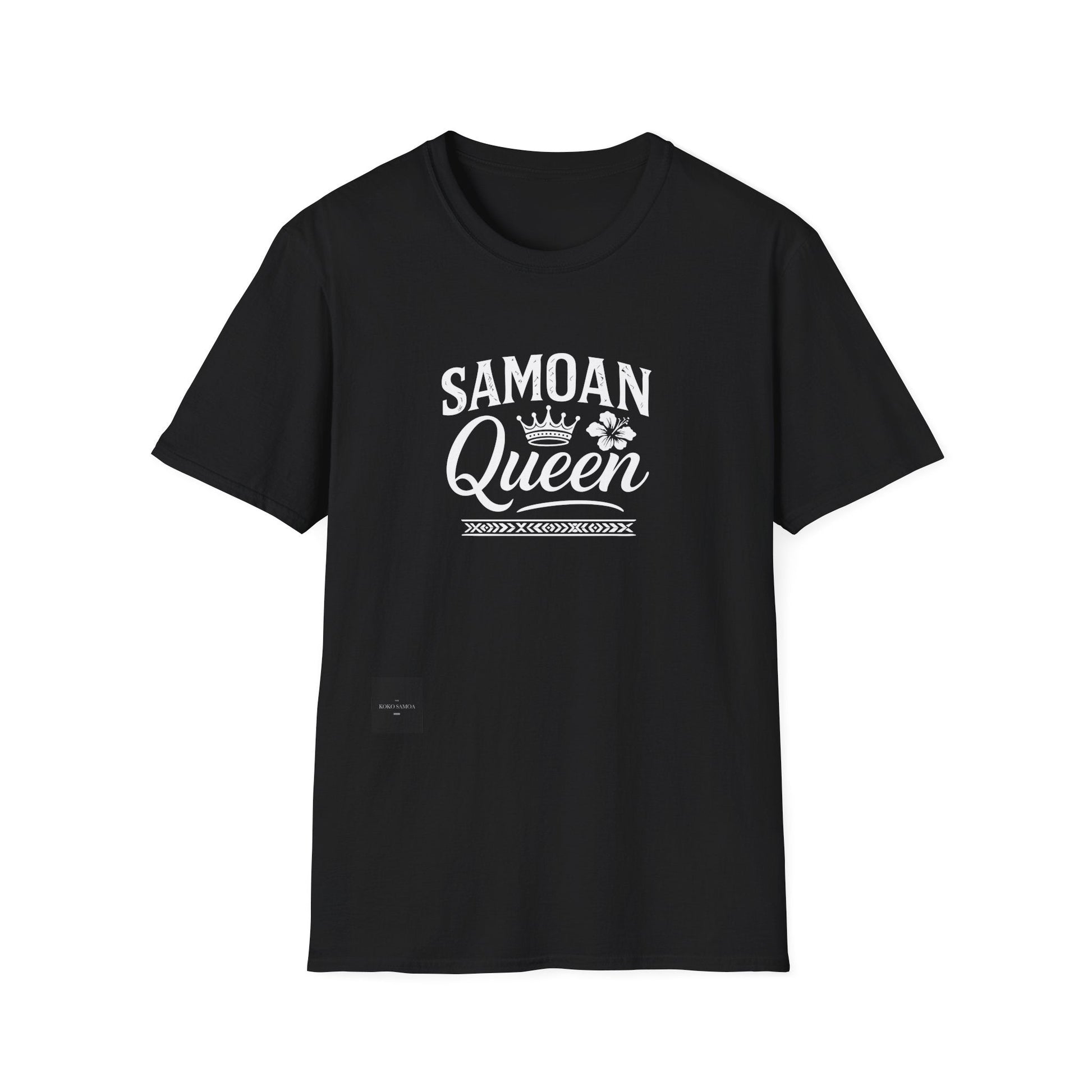 Black unisex soft women's tee by Monster Digital featuring a Samoan Queen design, comfortable and casual for everyday wear.