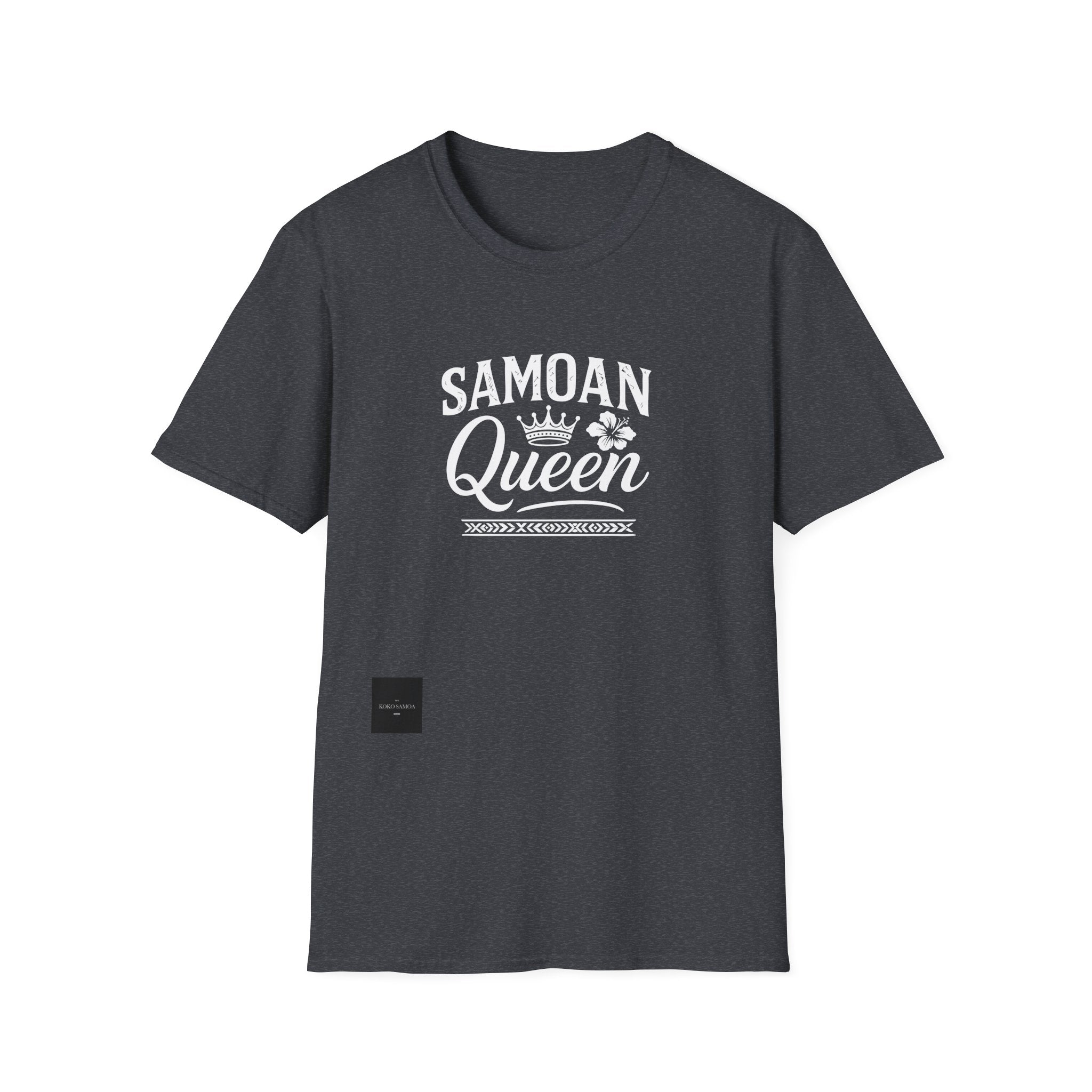 Black unisex soft women's tee by Monster Digital featuring Samoan Queen design, casual and comfortable graphic T-shirt.