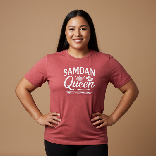 Black unisex soft tee featuring "Samoan Queen" graphic, designed by Monster Digital for women's casual wear.