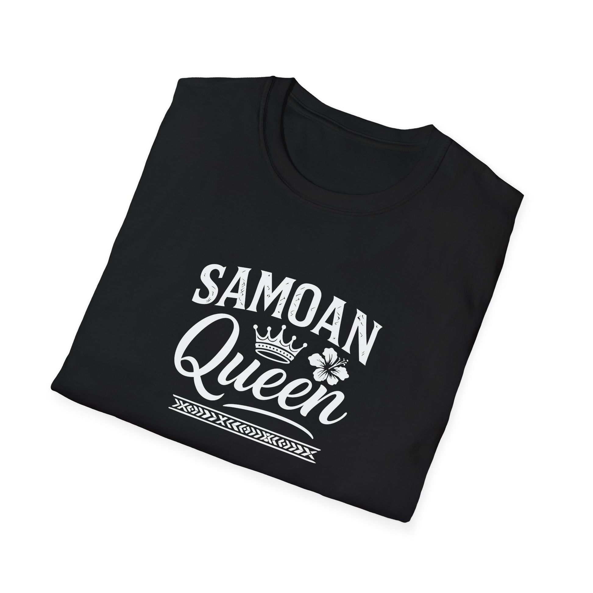 Black unisex soft women's tee by Monster Digital featuring a Samoan Queen design, comfortable casual T-shirt for women and men.
