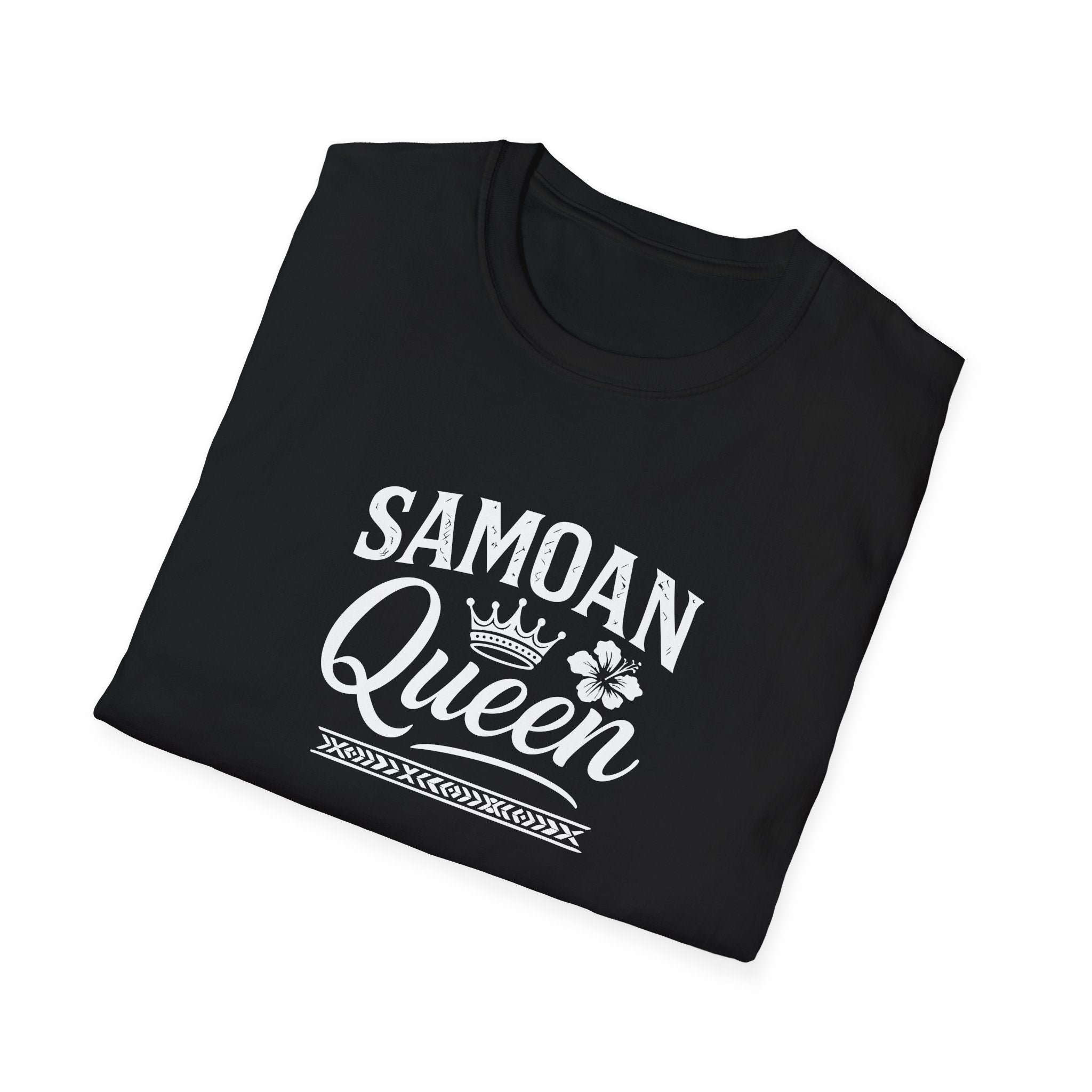 Black unisex soft women's tee by Monster Digital featuring a Samoan Queen design, comfortable casual T-shirt for women and men.