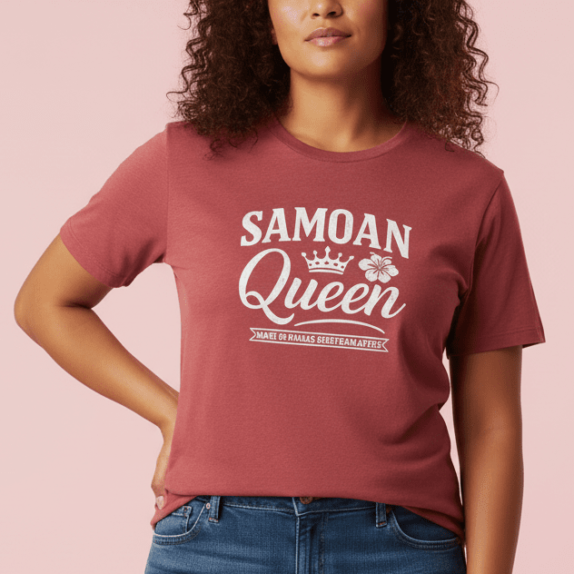 Black unisex soft tee featuring a Samoan Queen design by The Print Bar, perfect casual wear for men and women.