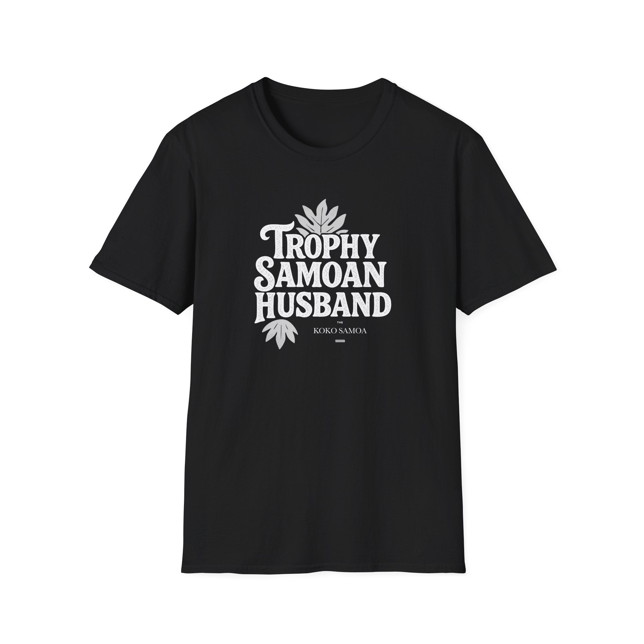 Unisex soft men's tee by Monster Digital featuring a Trophy Samoan Husband design in charcoal color.