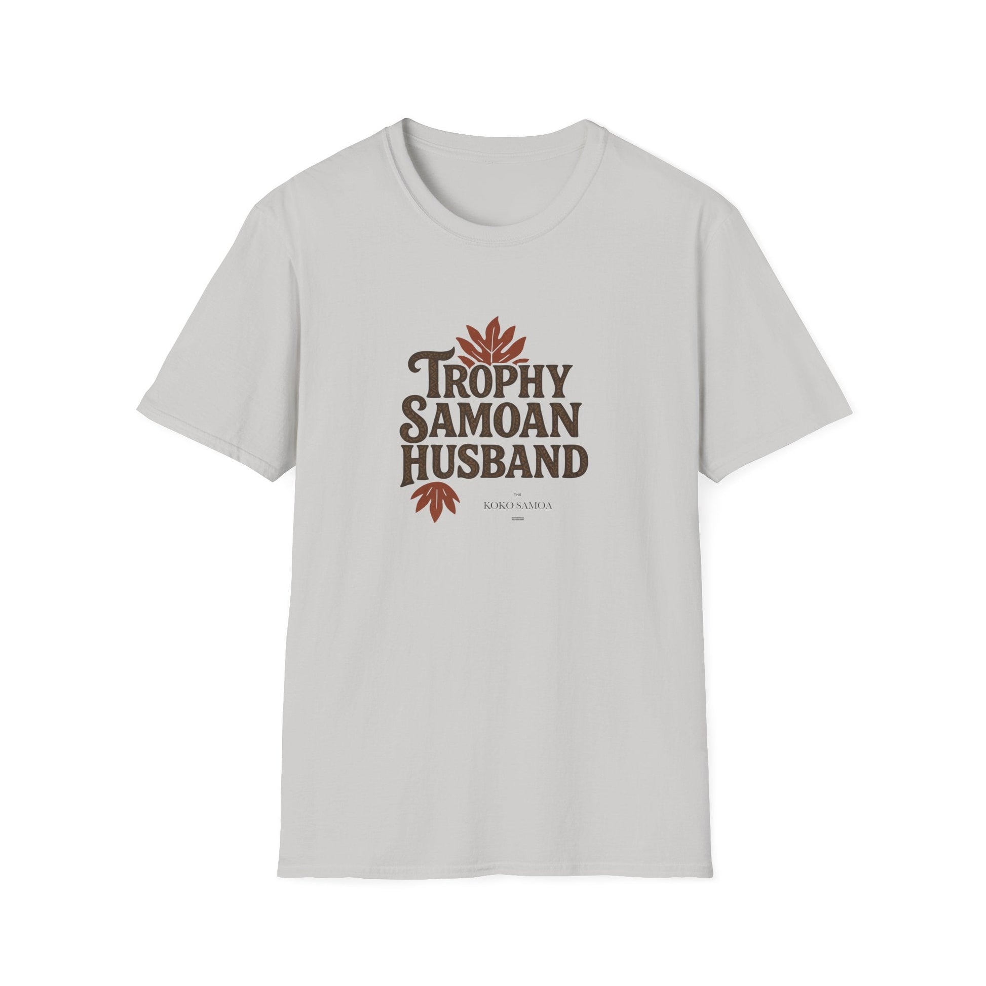 Unisex soft men's tee by Monster Digital featuring a Trophy Samoan Husband design in charcoal color.