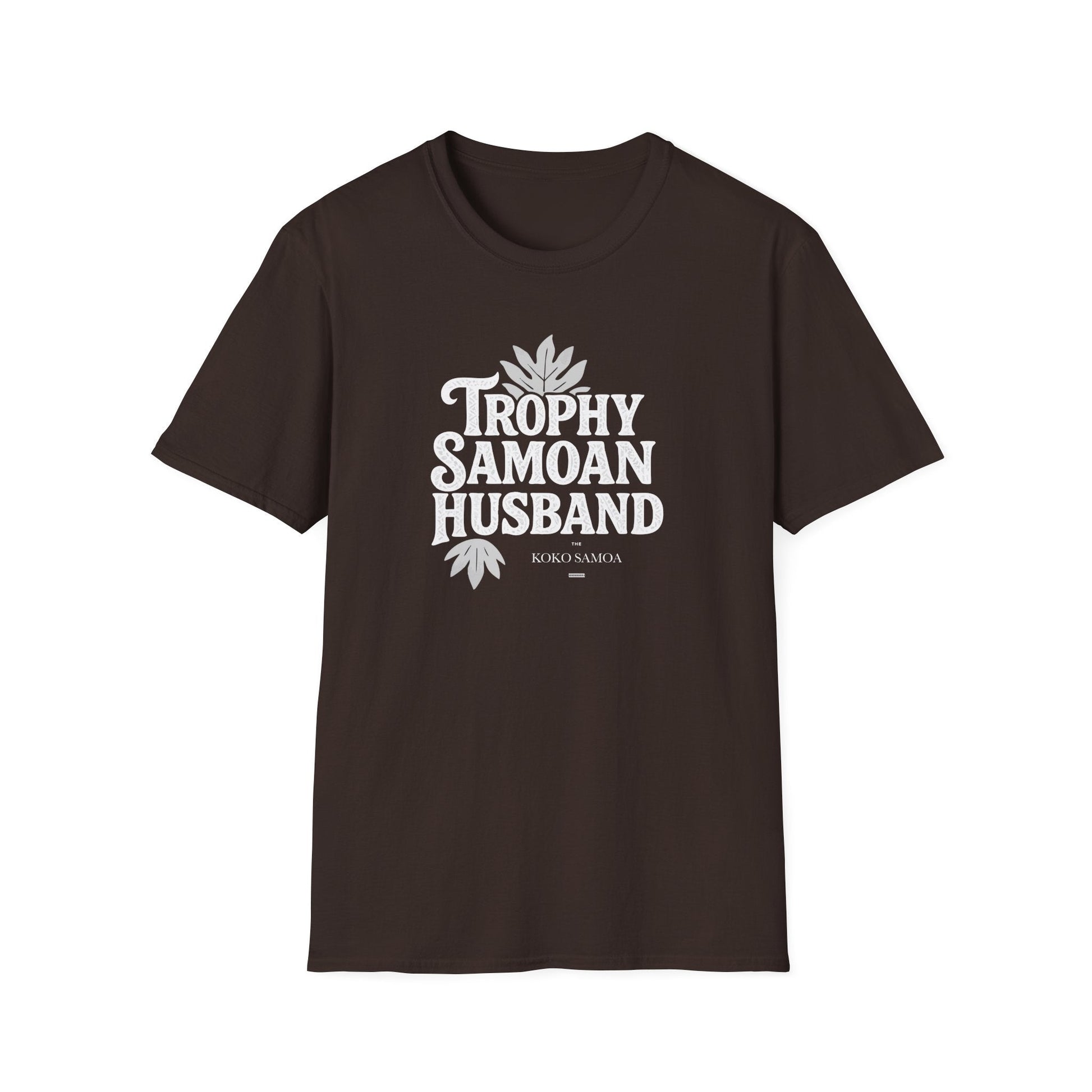 Unisex soft men's tee by Monster Digital featuring a trophy design for proud Samoan husbands in charcoal color.
