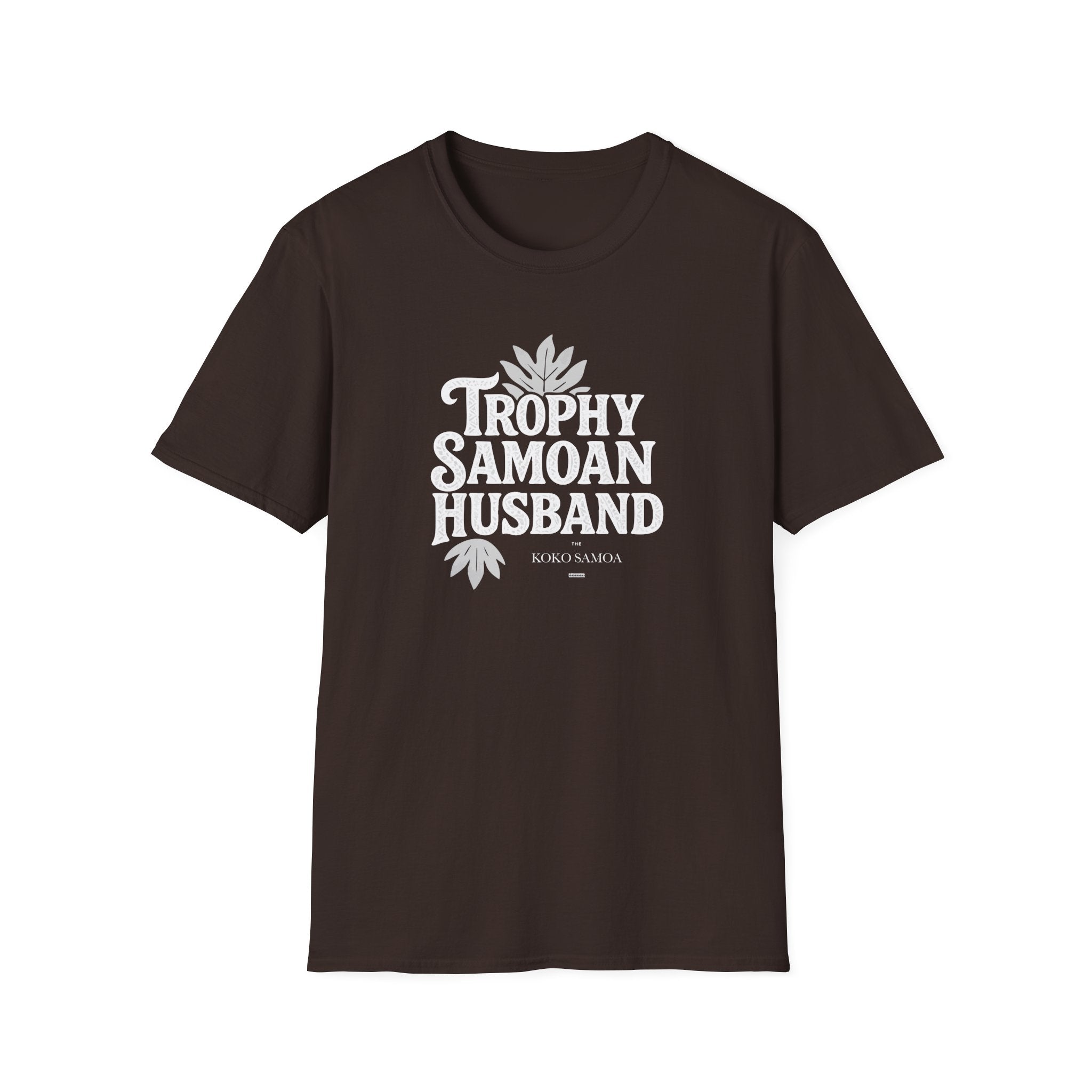 Unisex soft men's tee by Monster Digital featuring a trophy design for proud Samoan husbands in charcoal color.
