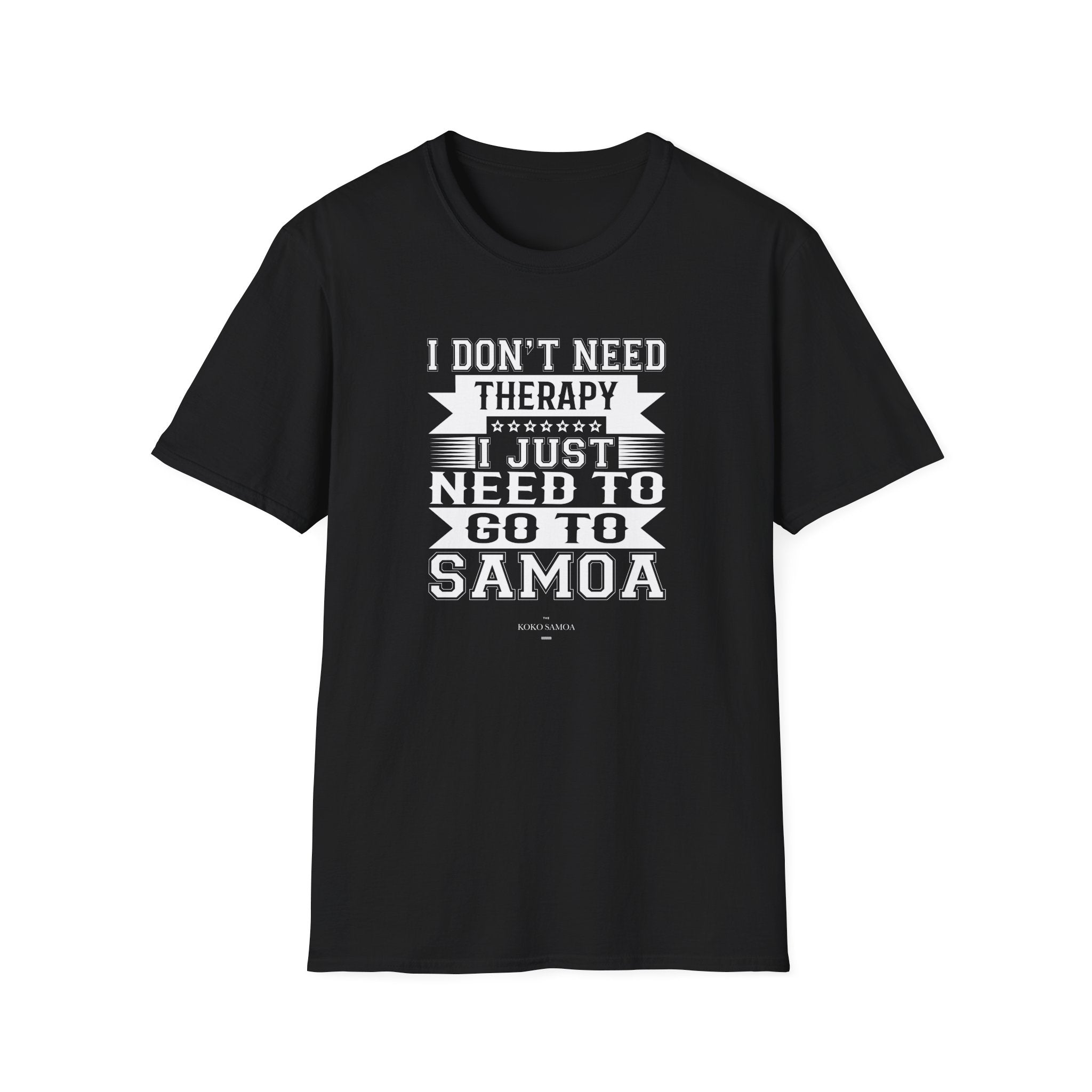 Charcoal unisex soft tee by Monster Digital featuring Samoan Therapy USA branding, made from comfortable, lightweight fabric.